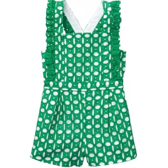 Janie & Jack Baby Eyelet Shamrock Green Romper Size 12 to 18 Months - Picture 1 of 7
